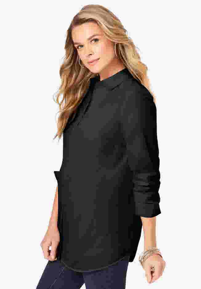 Plus Size Kate Long Sleeve Easy Cotton-Blend Button-Front Shirt image number 2