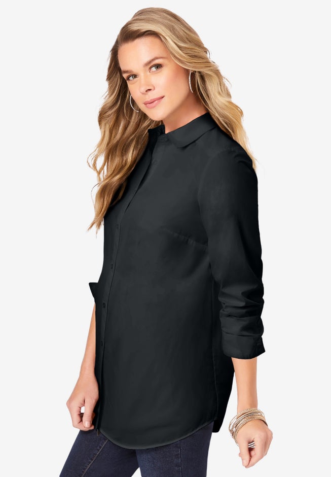Kate Long-Sleeve Crisp Cotton-Blend Button-Front Shirt image number 2