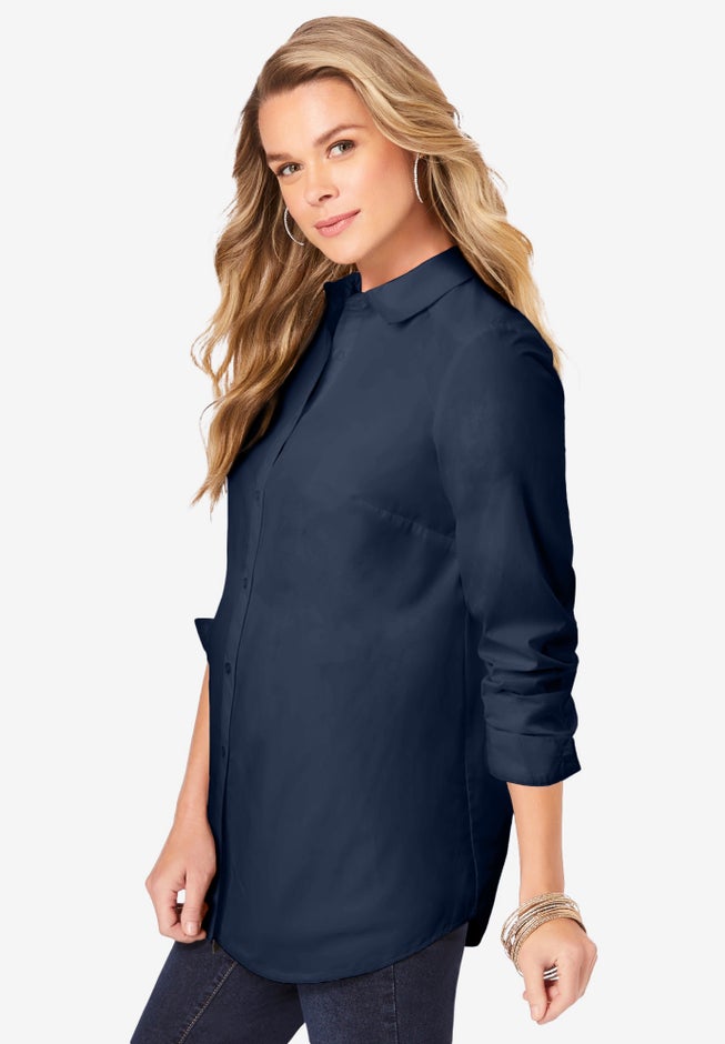 Plus Size Kate Long Sleeve Easy Cotton-Blend Button-Front Shirt image number 2