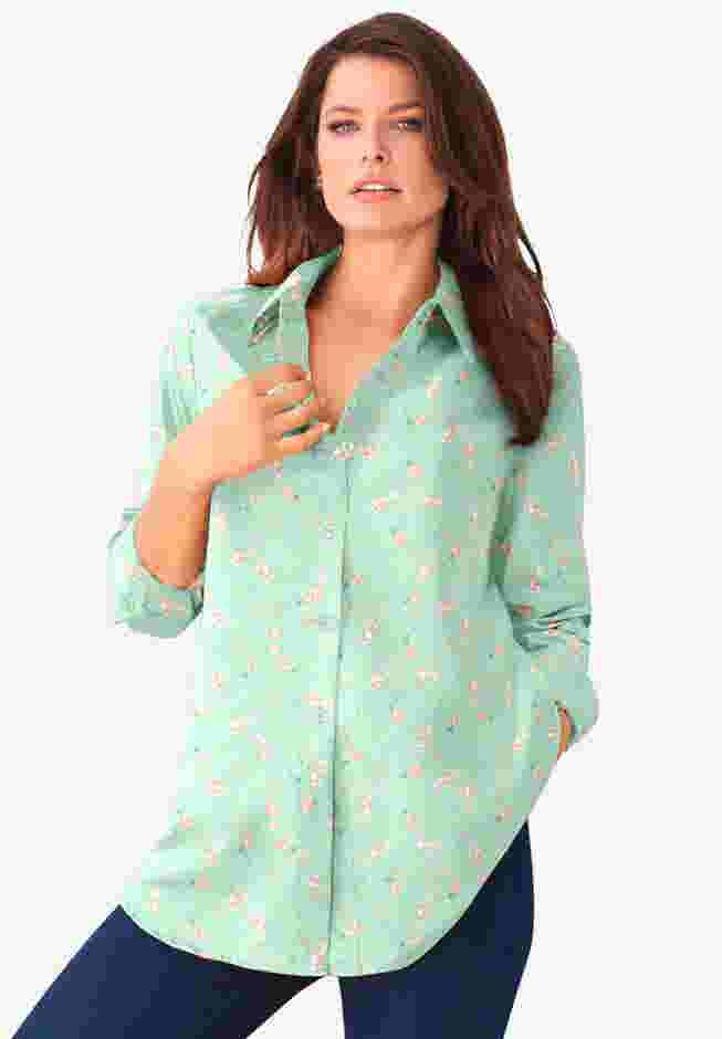 Plus Size Kate Long Sleeve Easy Cotton-Blend Button-Front Shirt image number 0