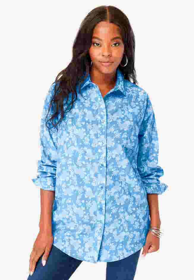 Plus Size Kate Long Sleeve Easy Cotton-Blend Button-Front Shirt image number 0