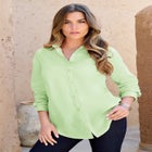 Kate Long-Sleeve Crisp Cotton-Blend Button-Front Shirt image number null