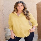 Plus Size Kate Long Sleeve Easy Cotton-Blend Button-Front Shirt image number null