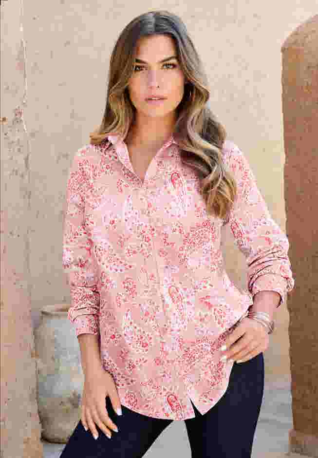 Plus Size Kate Long Sleeve Easy Cotton-Blend Button-Front Shirt image number 0