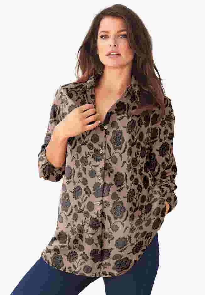 Plus Size Kate Long Sleeve Easy Cotton-Blend Button-Front Shirt image number 0