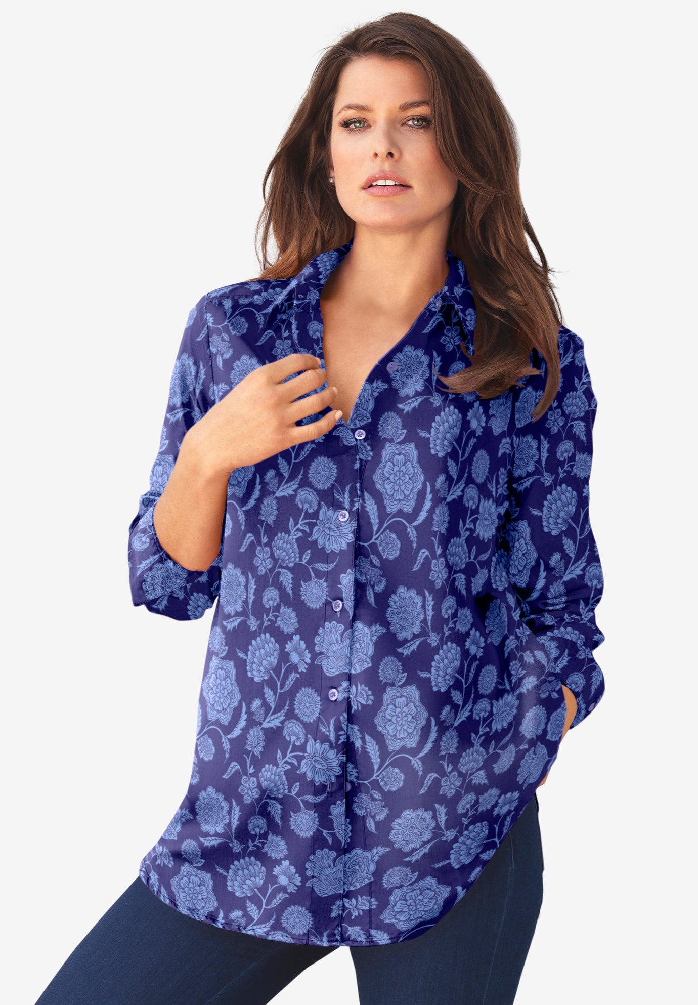 Plus Size Kate Long Sleeve Easy Cotton-Blend Button-Front Shirt image number 0