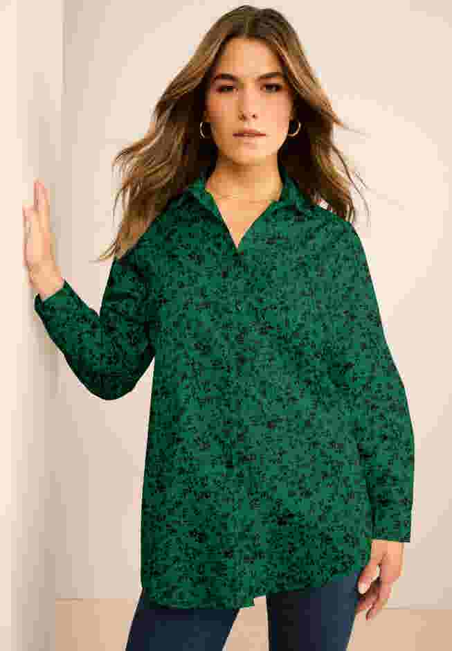 Plus Size Kate Long Sleeve Easy Cotton-Blend Button-Front Shirt image number 0
