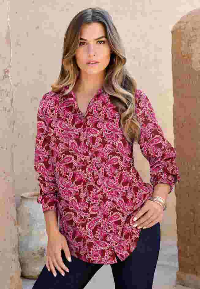 Plus Size Kate Long Sleeve Easy Cotton-Blend Button-Front Shirt image number 0
