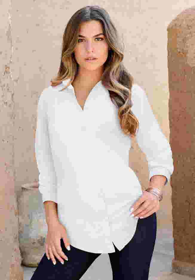 Plus Size Kate Long Sleeve Easy Cotton-Blend Button-Front Shirt image number 0