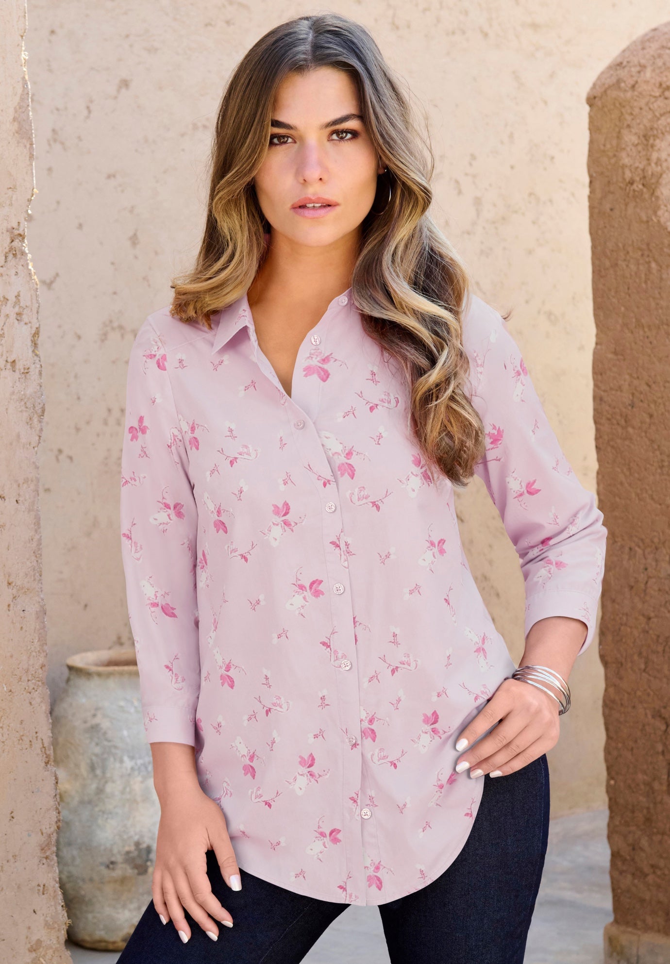 Plus Size Kate Long Sleeve Easy Cotton-Blend Button-Front Shirt image number 0