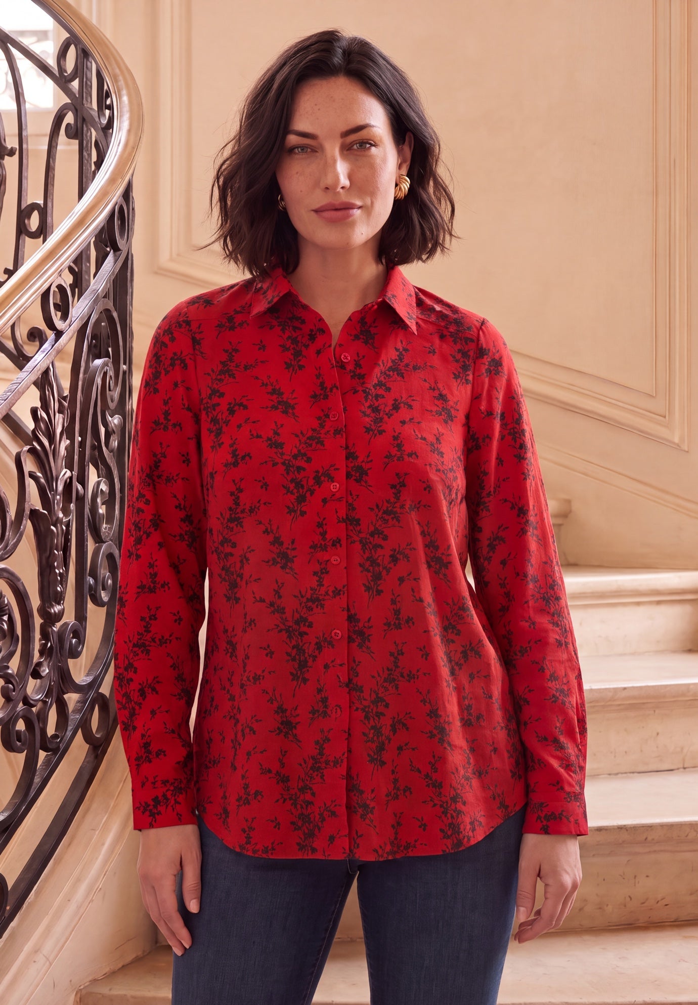 Plus Size Kate Long Sleeve Easy Cotton-Blend Button-Front Shirt image number 0