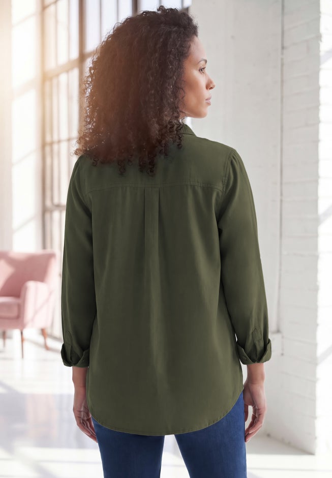 Faux Suede Button-Front Shirt image number 1