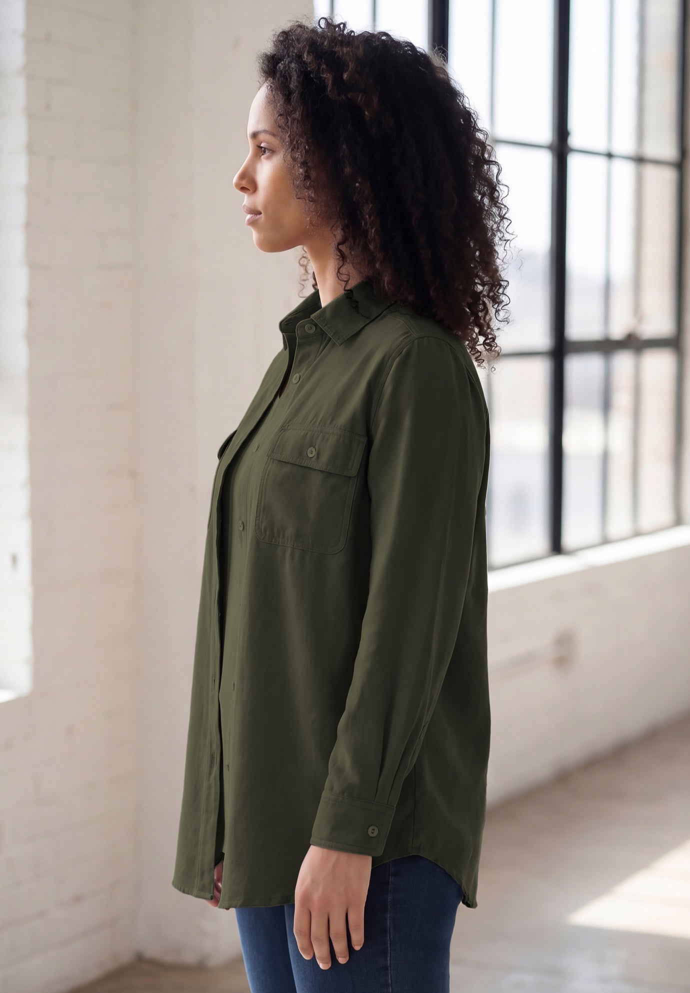 Faux Suede Button-Front Shirt image number 2