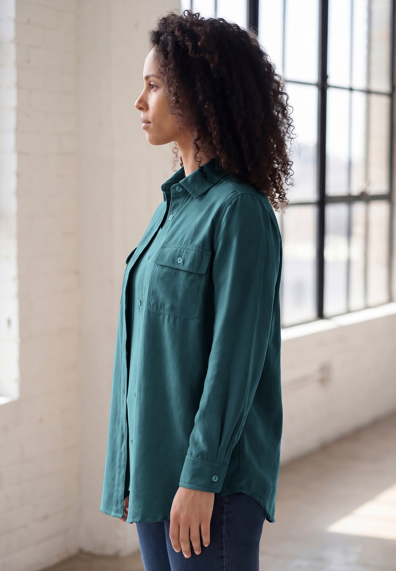 Faux Suede Button-Front Shirt image number 2