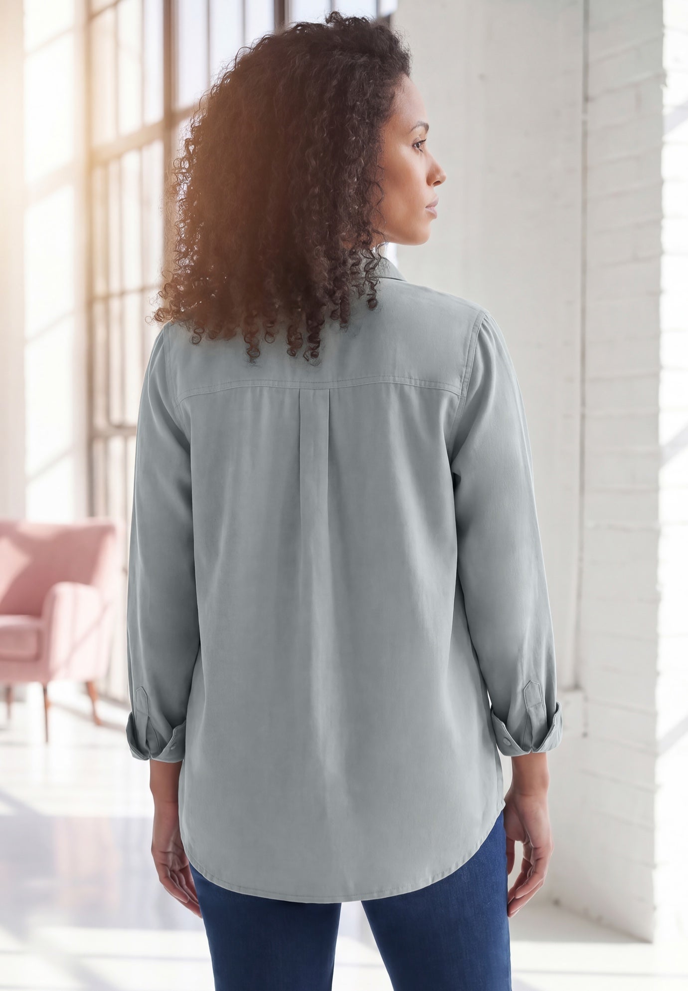 Faux Suede Button-Front Shirt image number 1