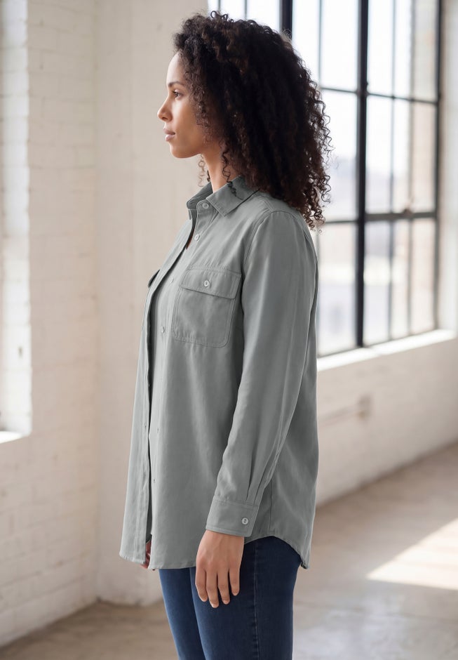 Faux Suede Button-Front Shirt image number 2