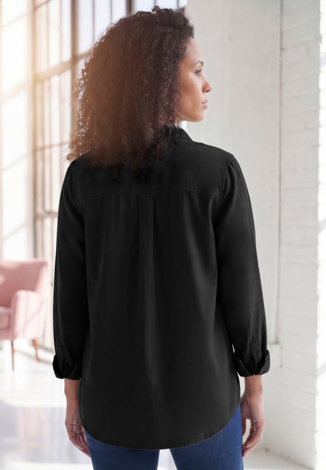Faux Suede Button-Front Shirt image number 1