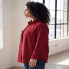 Faux Suede Button-Front Shirt image number null