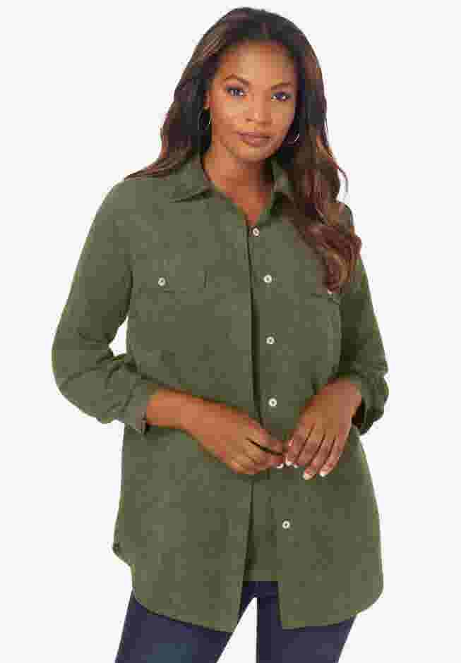 Faux Suede Button-Front Shirt image number 0