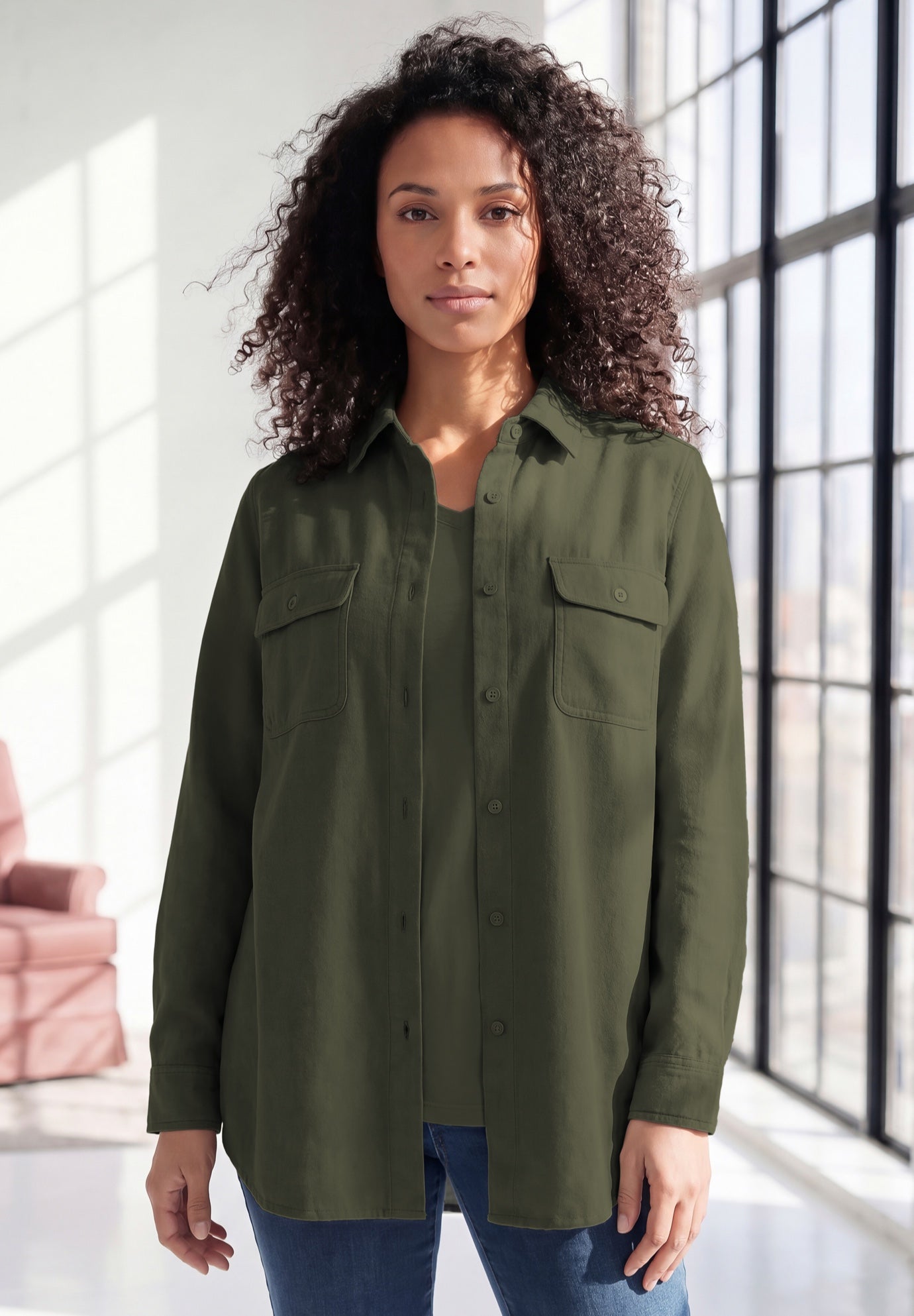 Faux Suede Button-Front Shirt image number 0