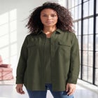 Faux Suede Button-Front Shirt image number null