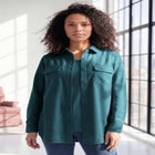 Faux Suede Button-Front Shirt image number null
