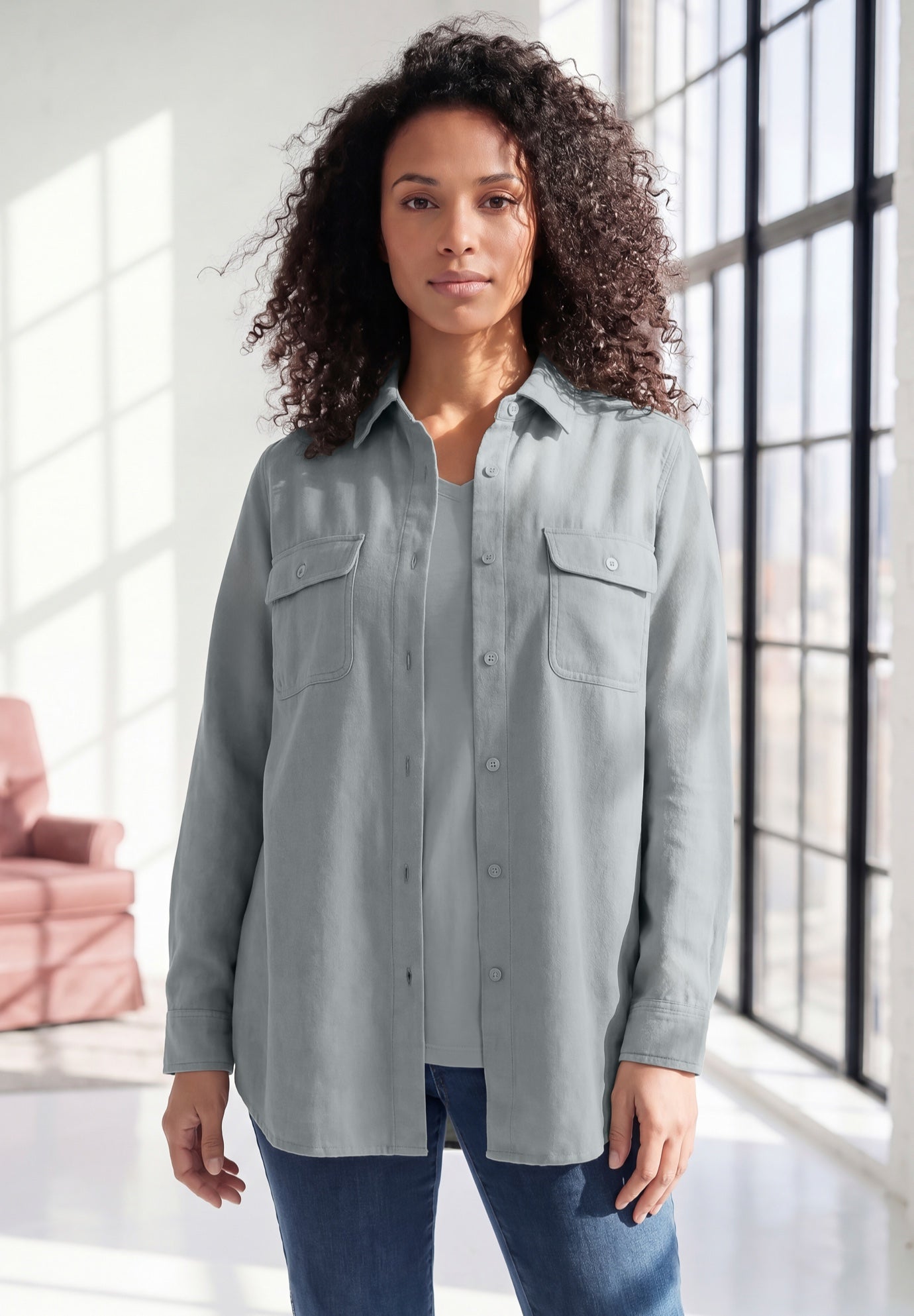 Faux Suede Button-Front Shirt image number 0