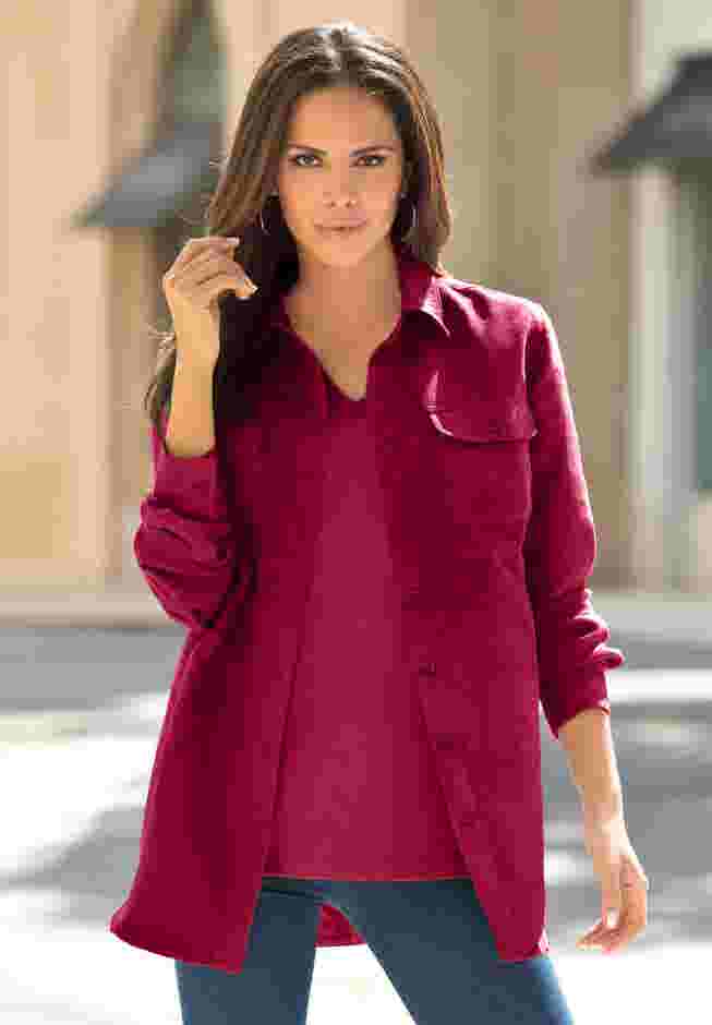 Faux Suede Button-Front Shirt image number 0