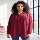 Faux Suede Button-Front Shirt image number null