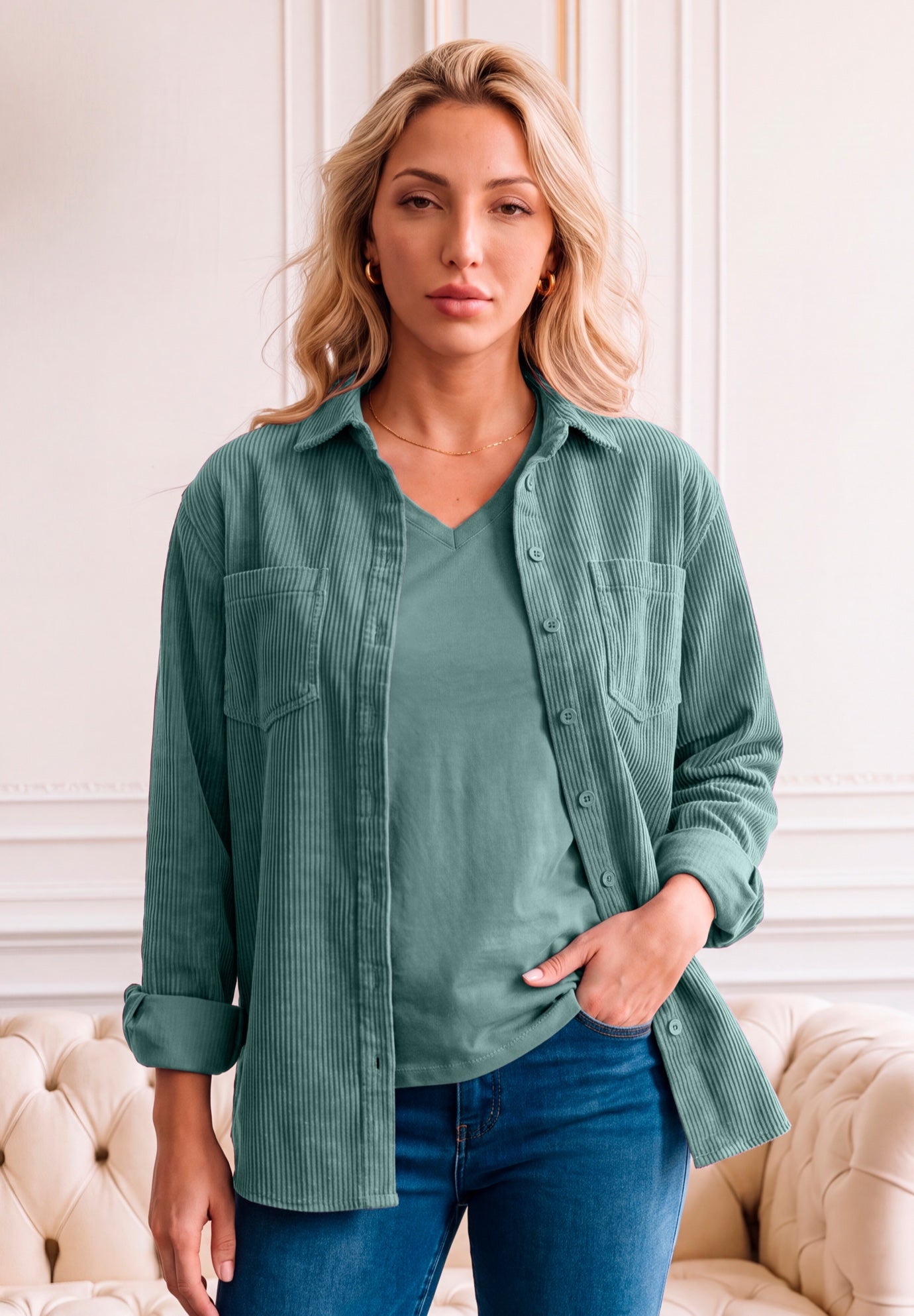 Corduroy Button-Front Shirt image number 0