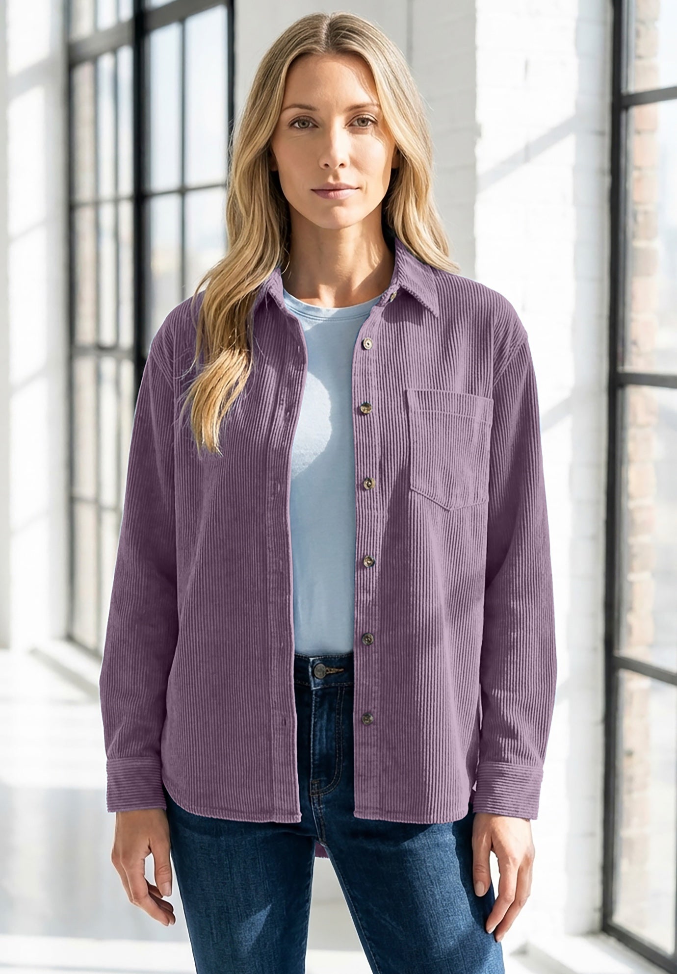 Corduroy Button-Front Shirt image number 0