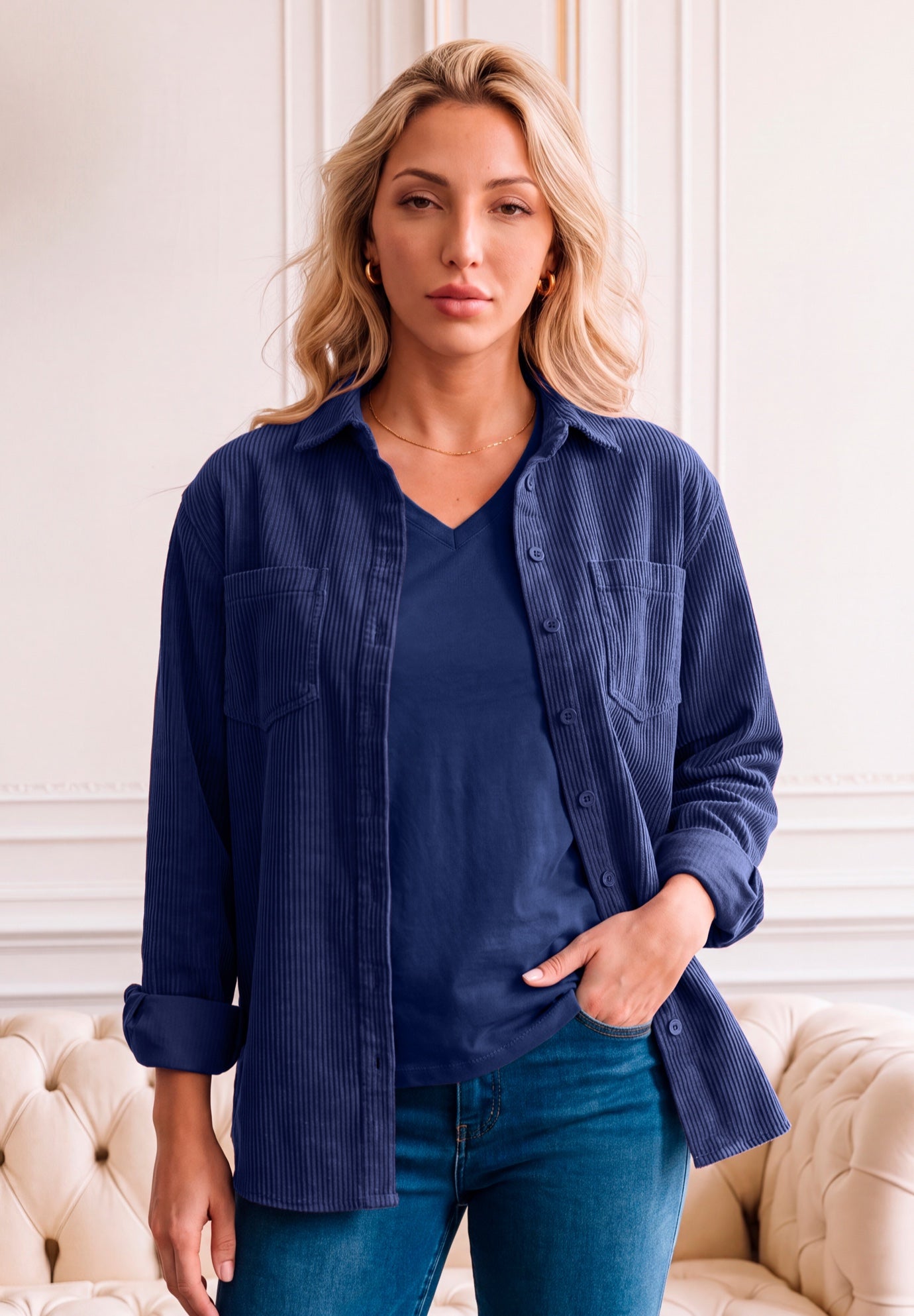 Corduroy Button-Front Shirt image number 0