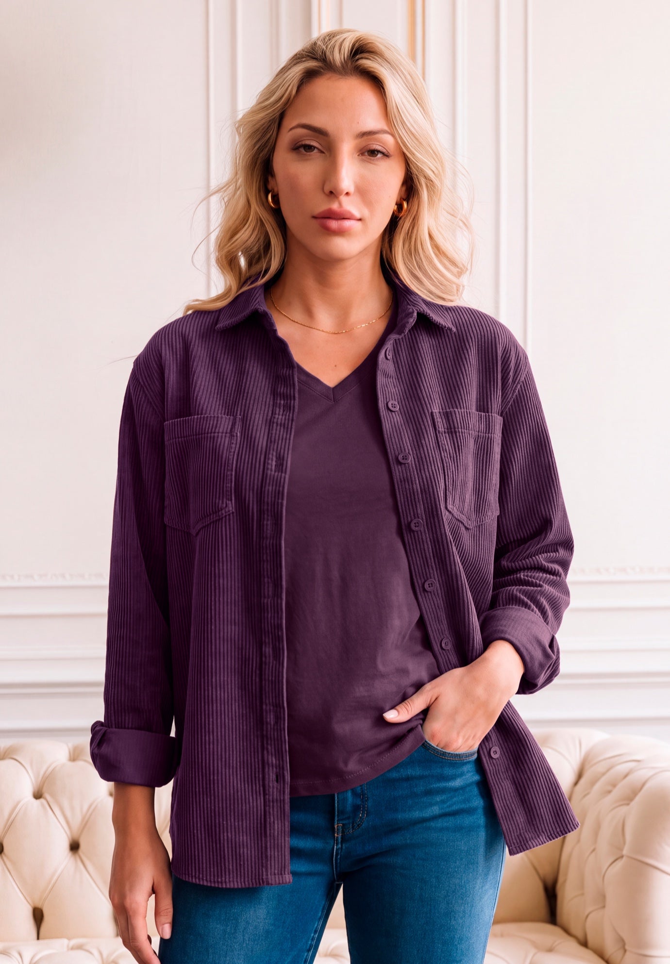 Corduroy Button-Front Shirt image number 0