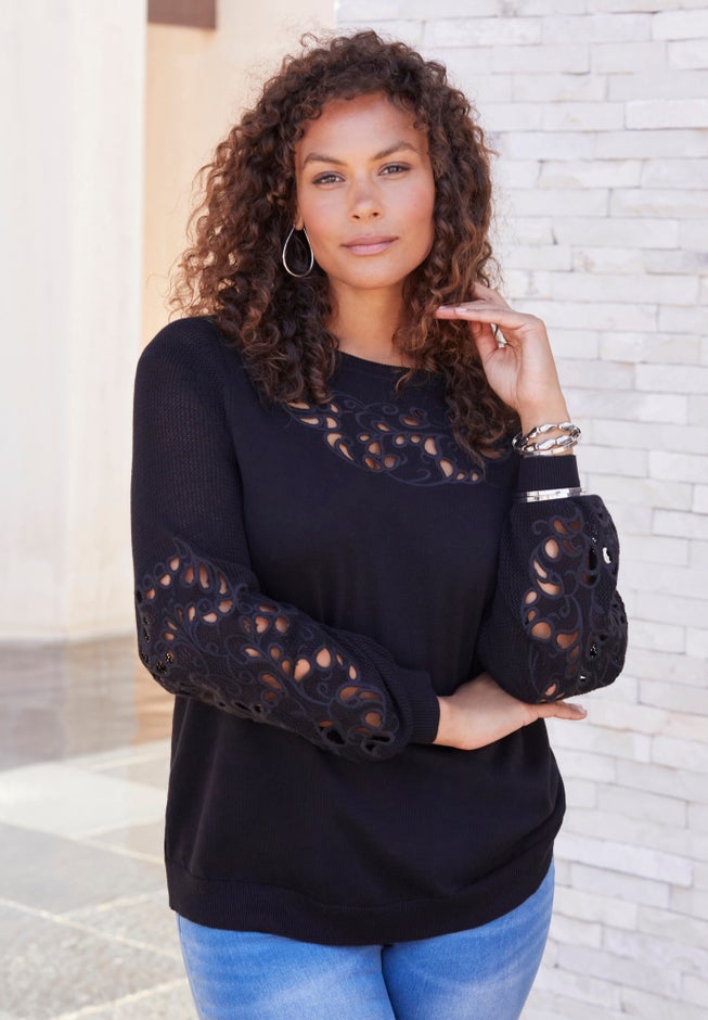 Plus Size Pullover Sweater with Cutout Detail image number 1