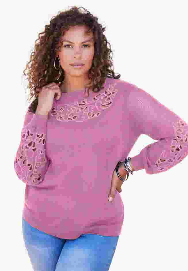 Plus Size Pullover Sweater with Cutout Detail image number 0