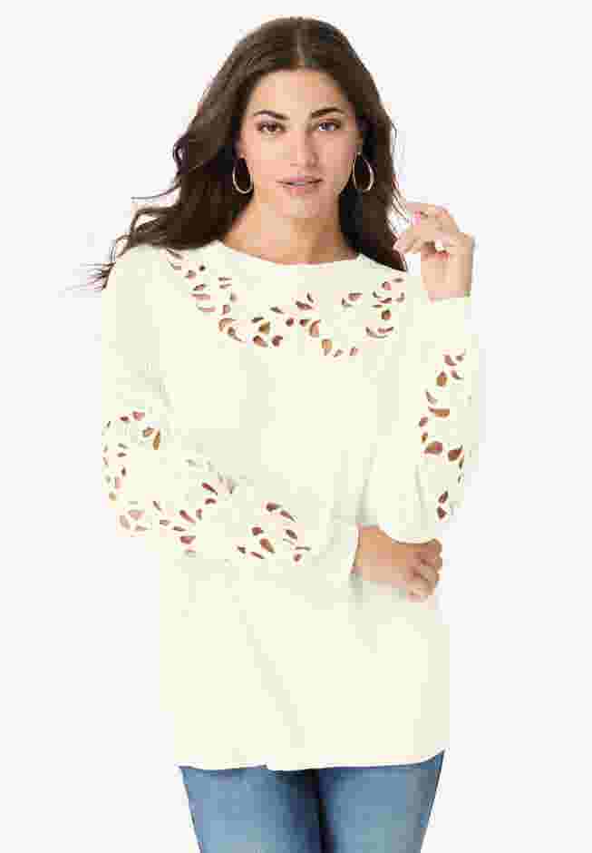 Plus Size Pullover Sweater with Cutout Detail image number 0