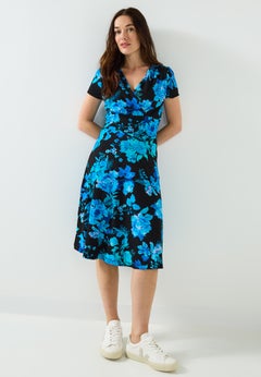 Stretch Knit Faux Wrap Dress