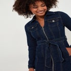 Belted Stretch Denim Dress image number null