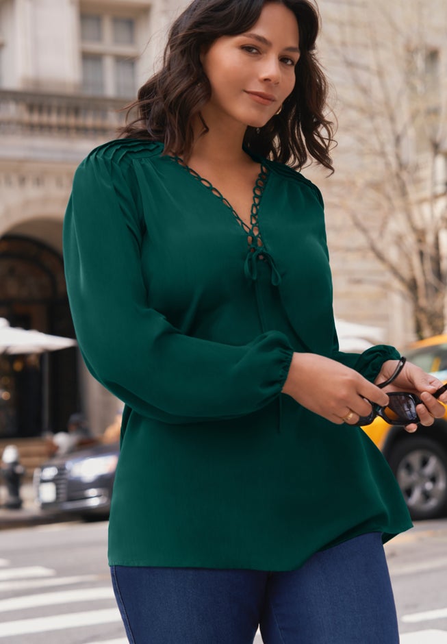 Scallop Trim Peasant Blouse image number 2