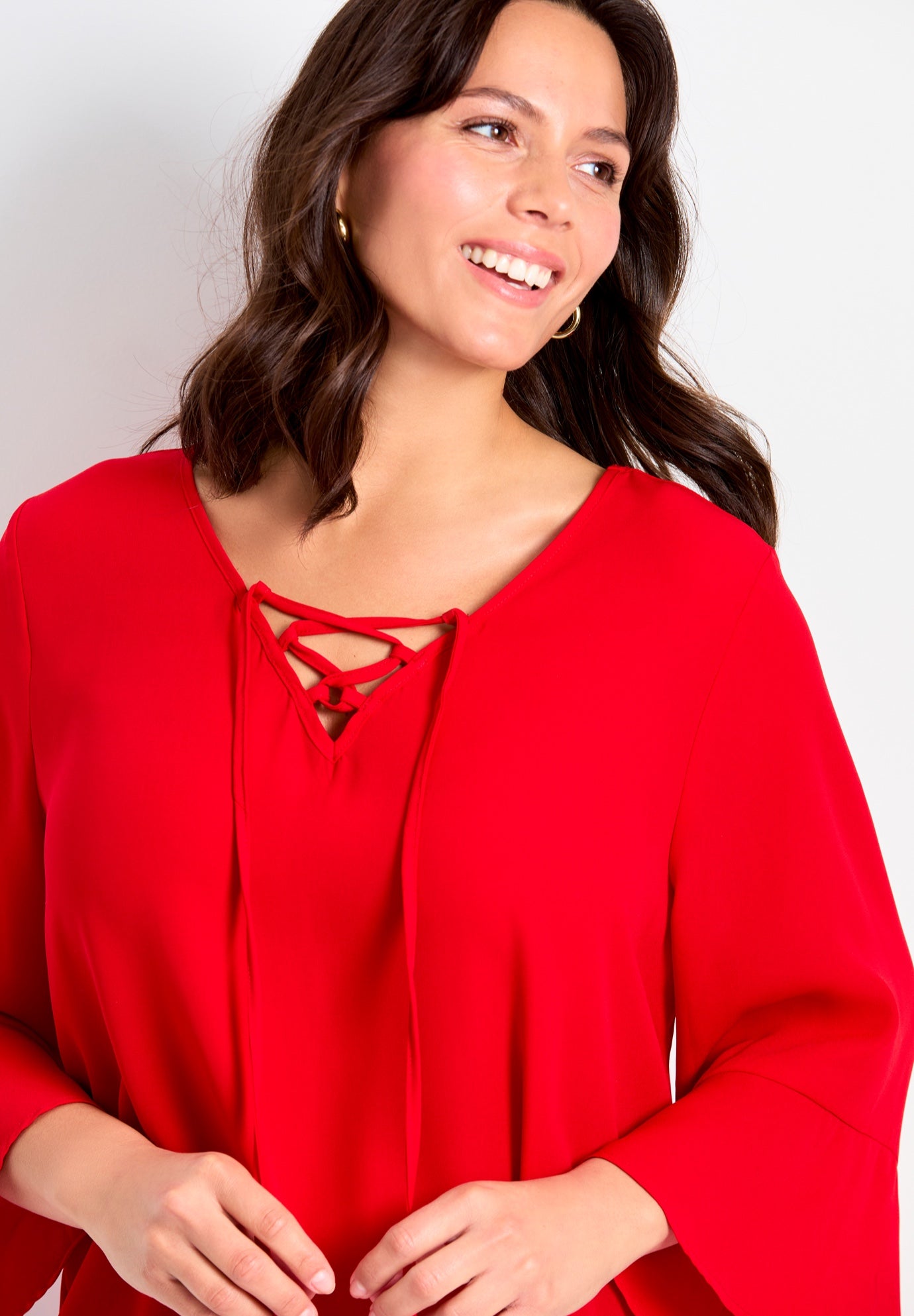 V-Neck Lace-Up Bell Sleeve Tunic image number 3