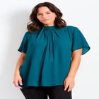 Twist Front Mockneck Flutter Sleeve Blouse image number 0