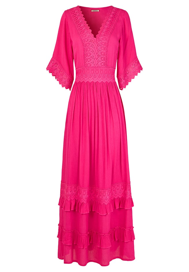 Crochet Trim Boho Midi Dress image number 3