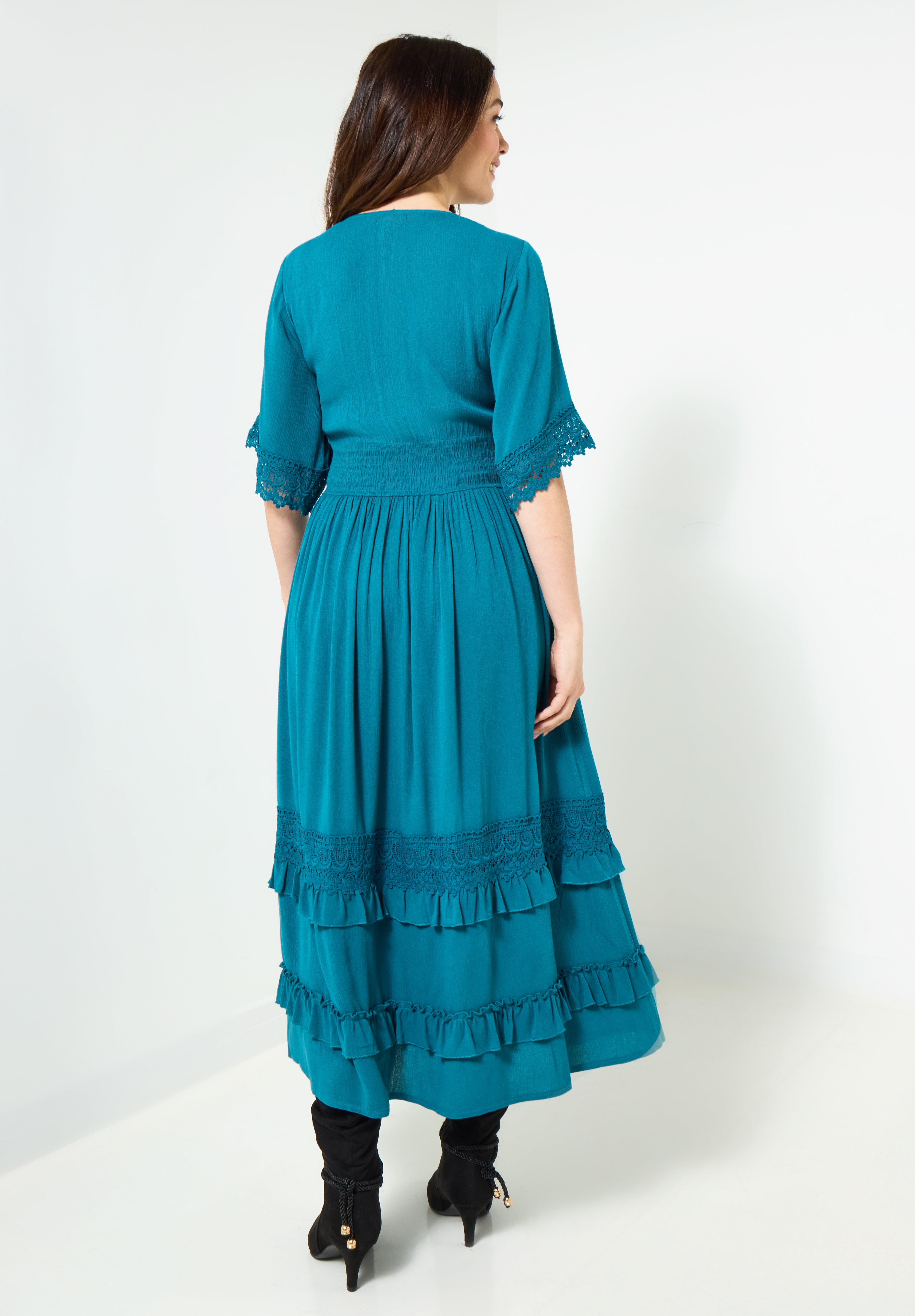 Crochet Trim Boho Midi Dress image number 1