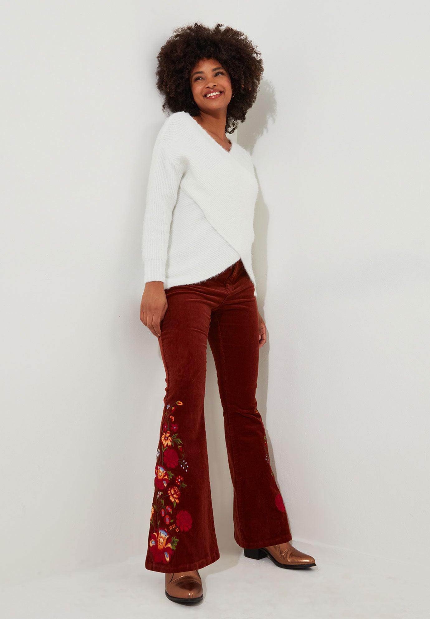 Embroidered Corduroy Flare Trouser image number 1