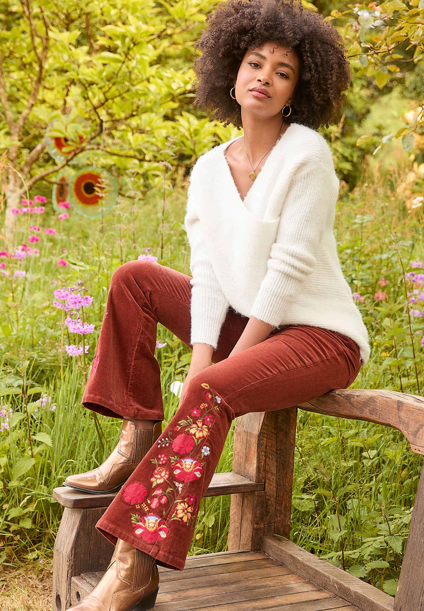 Embroidered Corduroy Flare Trouser image number 0