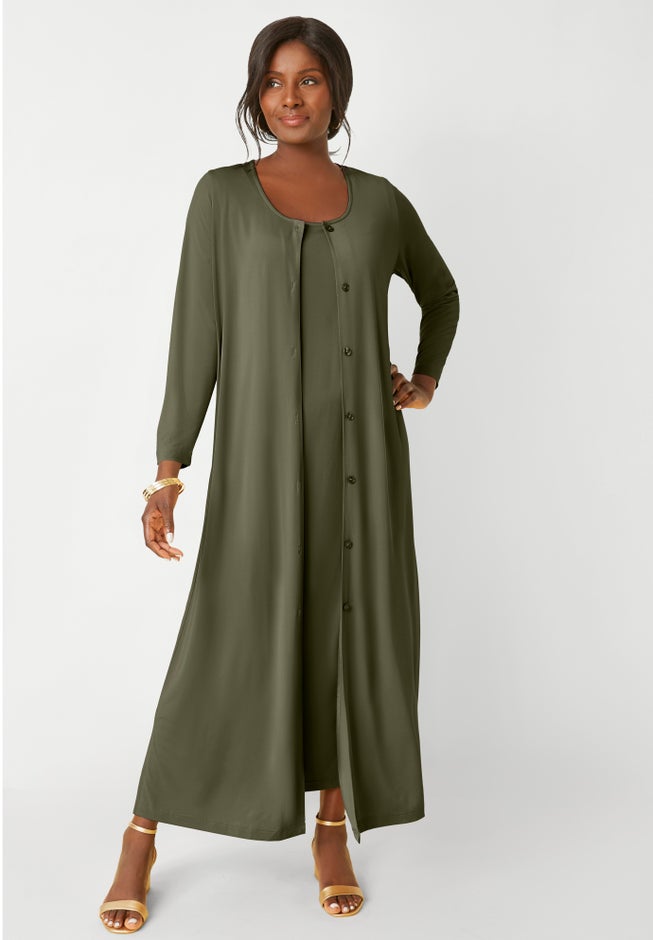 2-Piece Stretch Knit Duster Set image number 0