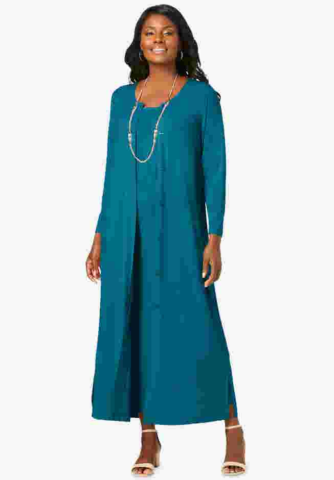 2-Piece Stretch Knit Duster Set image number 0