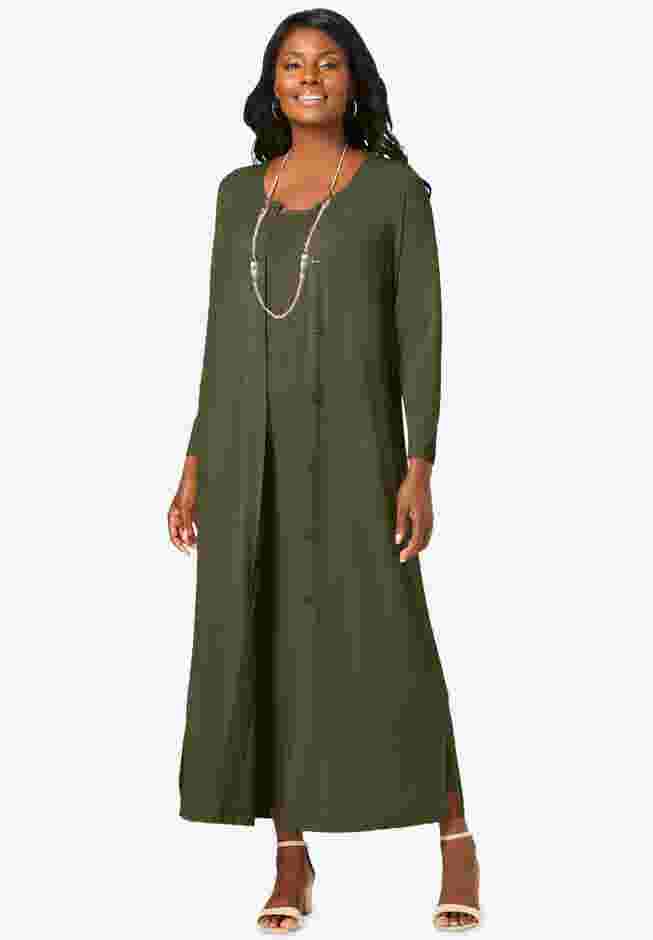 2-Piece Stretch Knit Duster Set image number 0