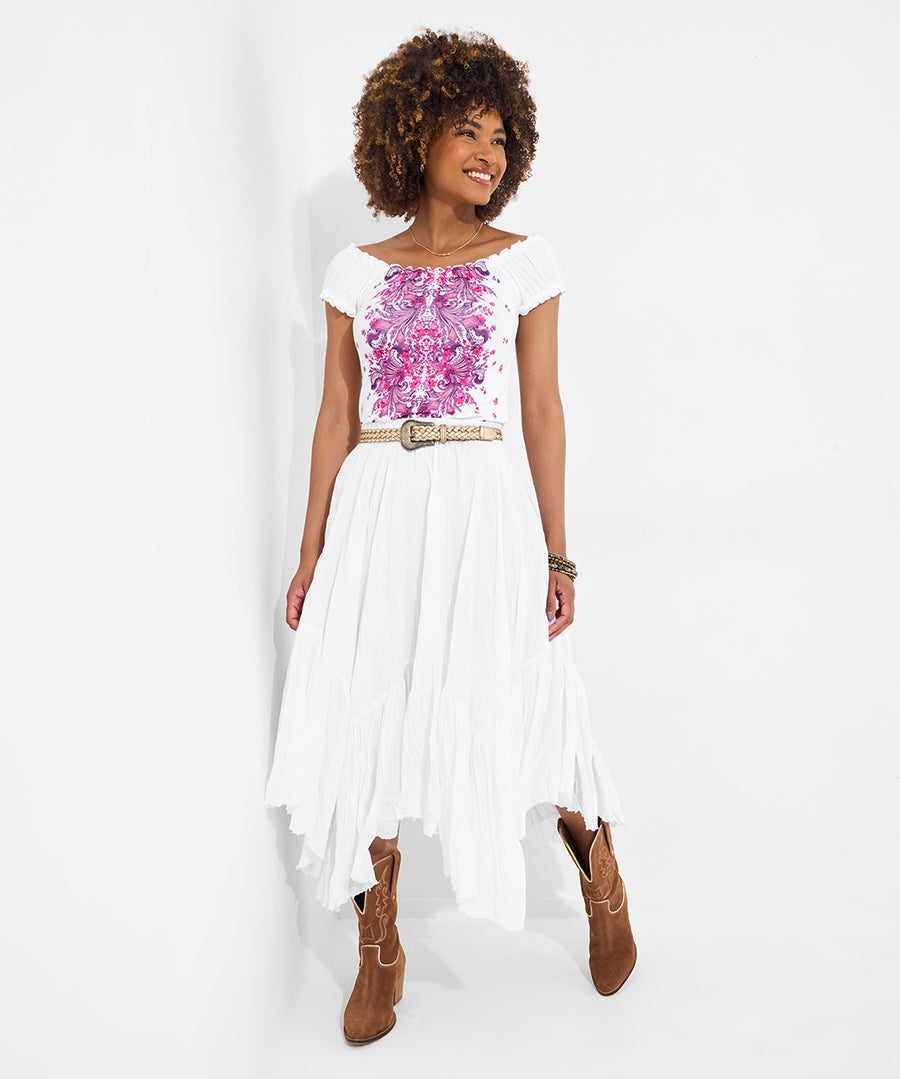 Handkerchief Hem Crinkle Midi Skirt image number 4