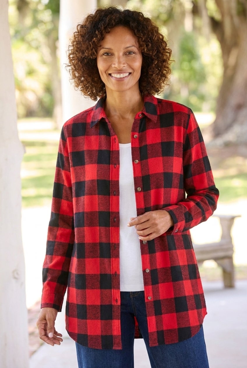Plaid Double-Brushed Cotton Flannel Shirt image number 0